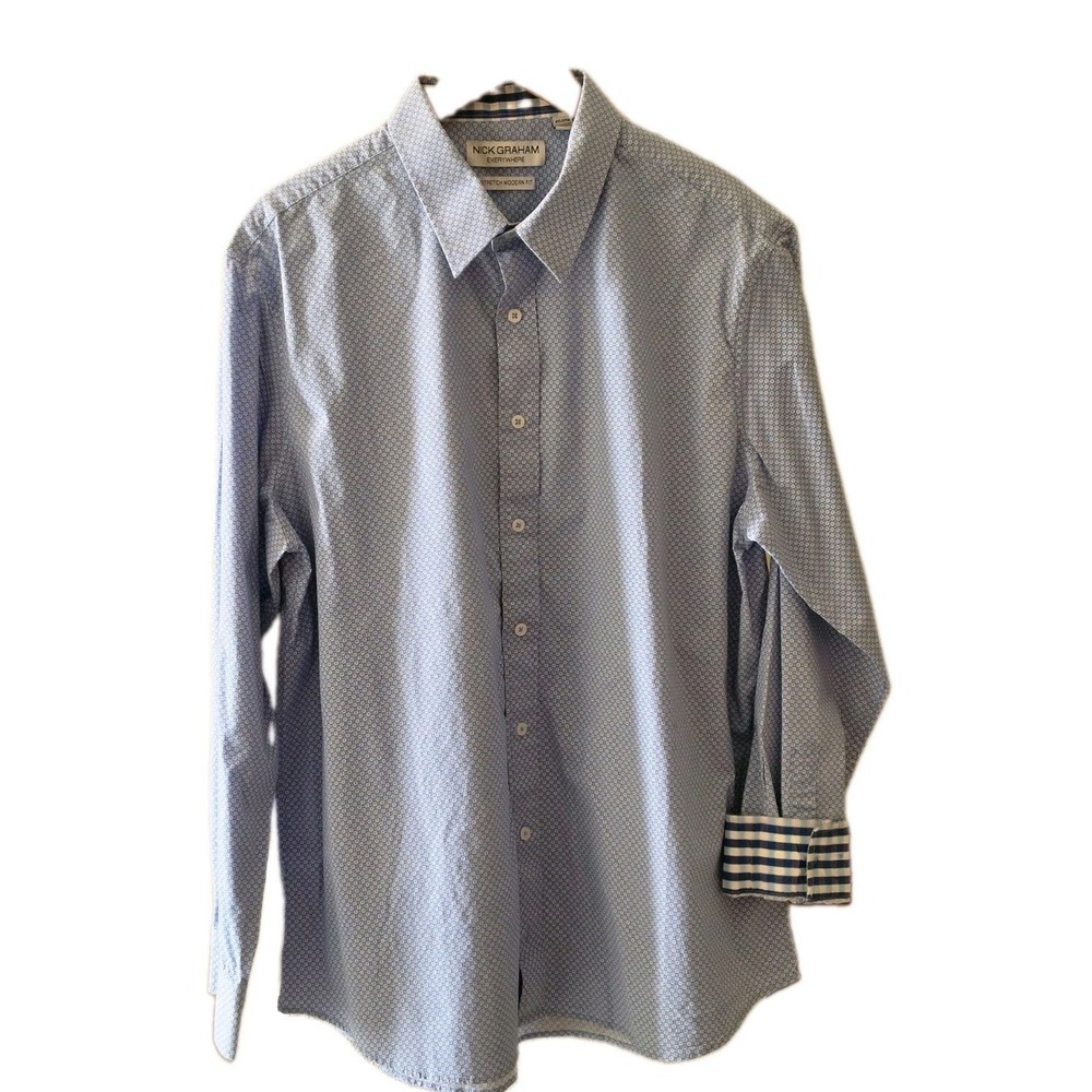Nick Graham Everywhere Men Size 2XLT Large Stretch Shirt Modern Fit Blue Button